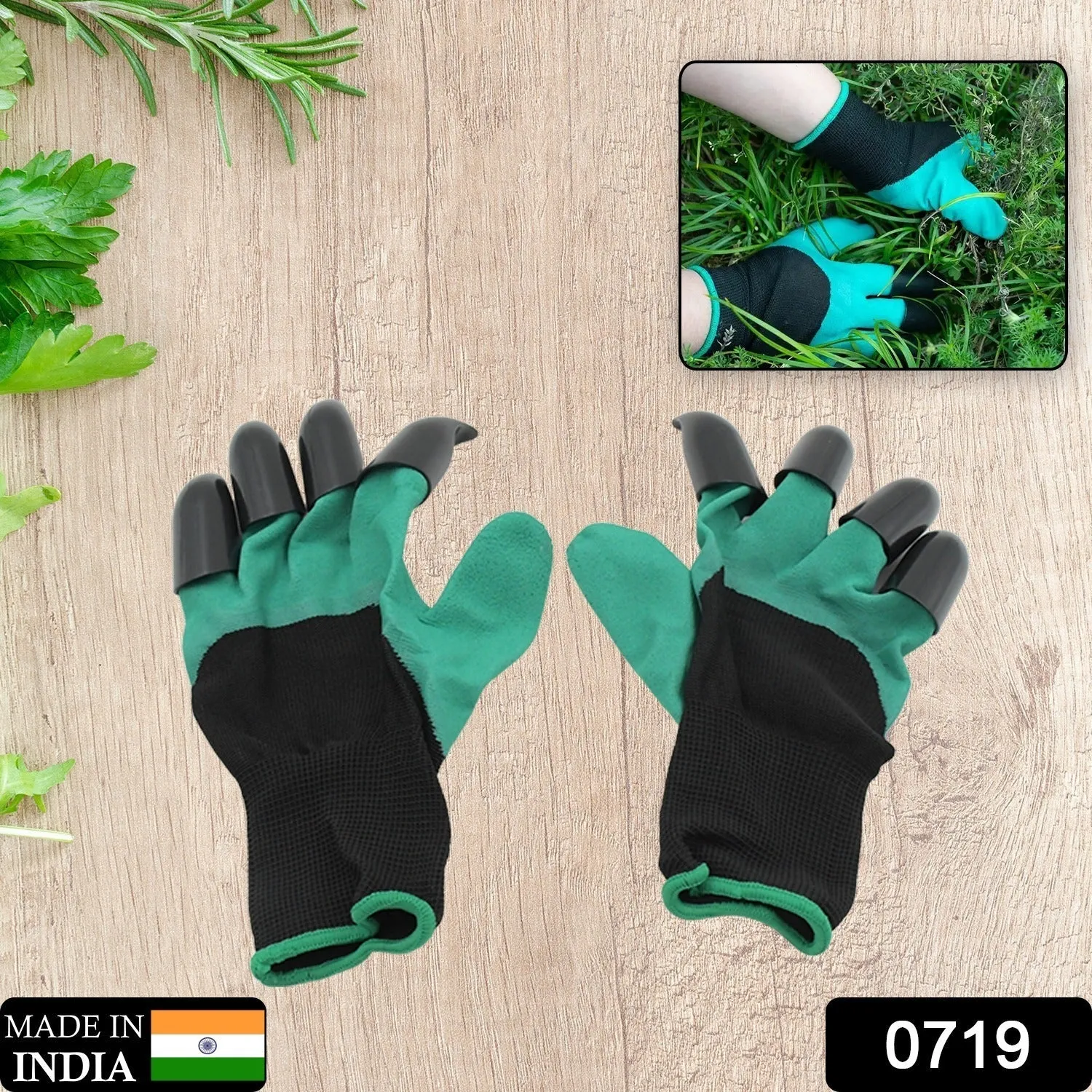 0719 Heavy Duty Garden Farming Gloves- ABC Plastic Washable With Hand Fingertips & ABS Claws For Digging & Planting, Gardening Tool for Home Pots Agriculture Industrial Farming work Men & Women (1 Pair)