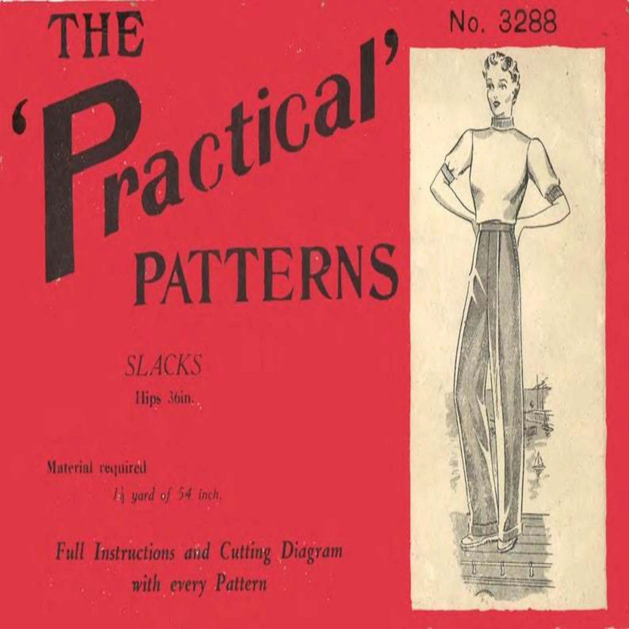 1930's Sewing Pattern: WW2 Women's Katharine Trousers - Waist 26" (66 cm)