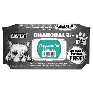 Absorb Plus Charcoal Pet Wipes Peppermint Scented 15cm x 20cm - 80sheets