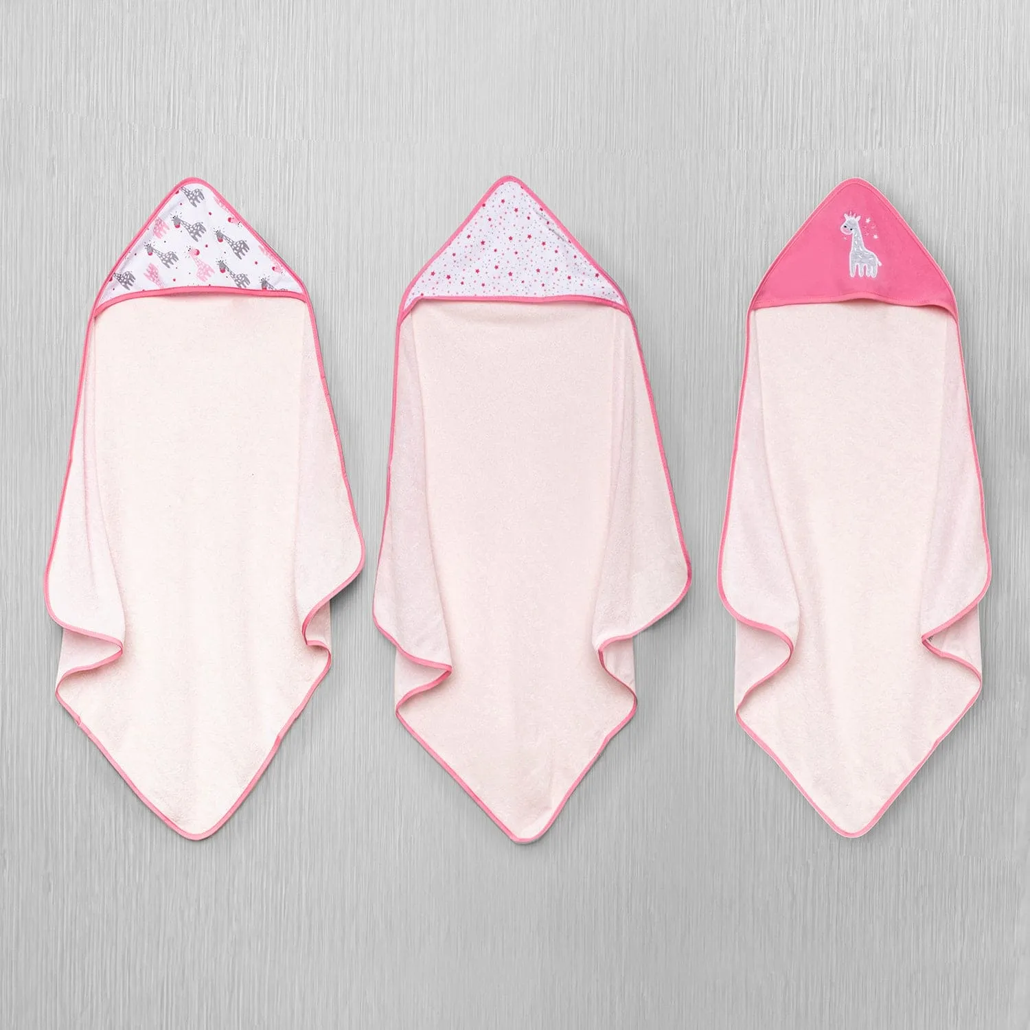 Baby Moo Giraffe And Tiny Dots Supersoft Highly Absorbent Durable Hooded Towel Set - Pink