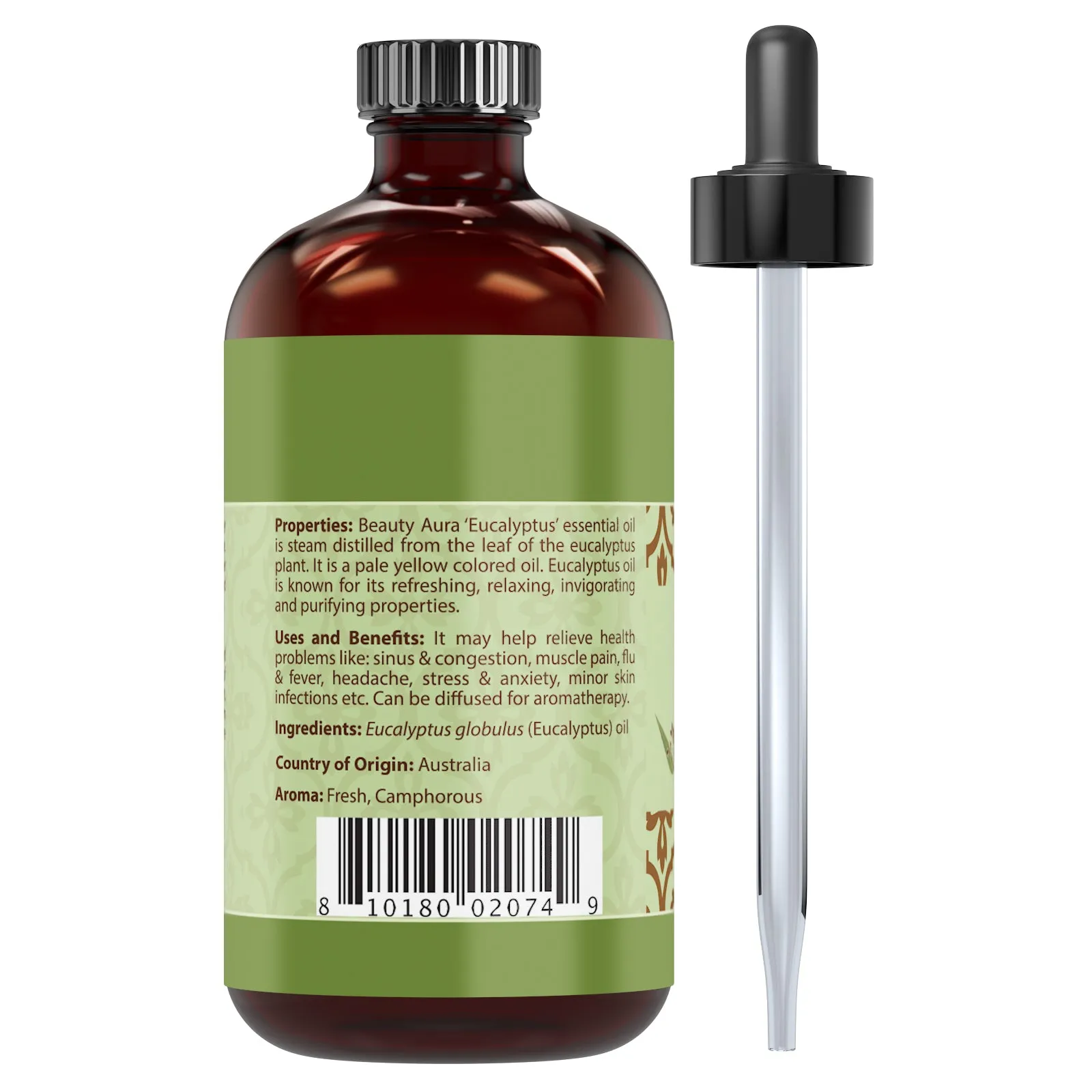 Beauty Aura Eucalyptus Oil | Therapeutic Grade Essential Oil | 4 Fl. Oz (118 ml)