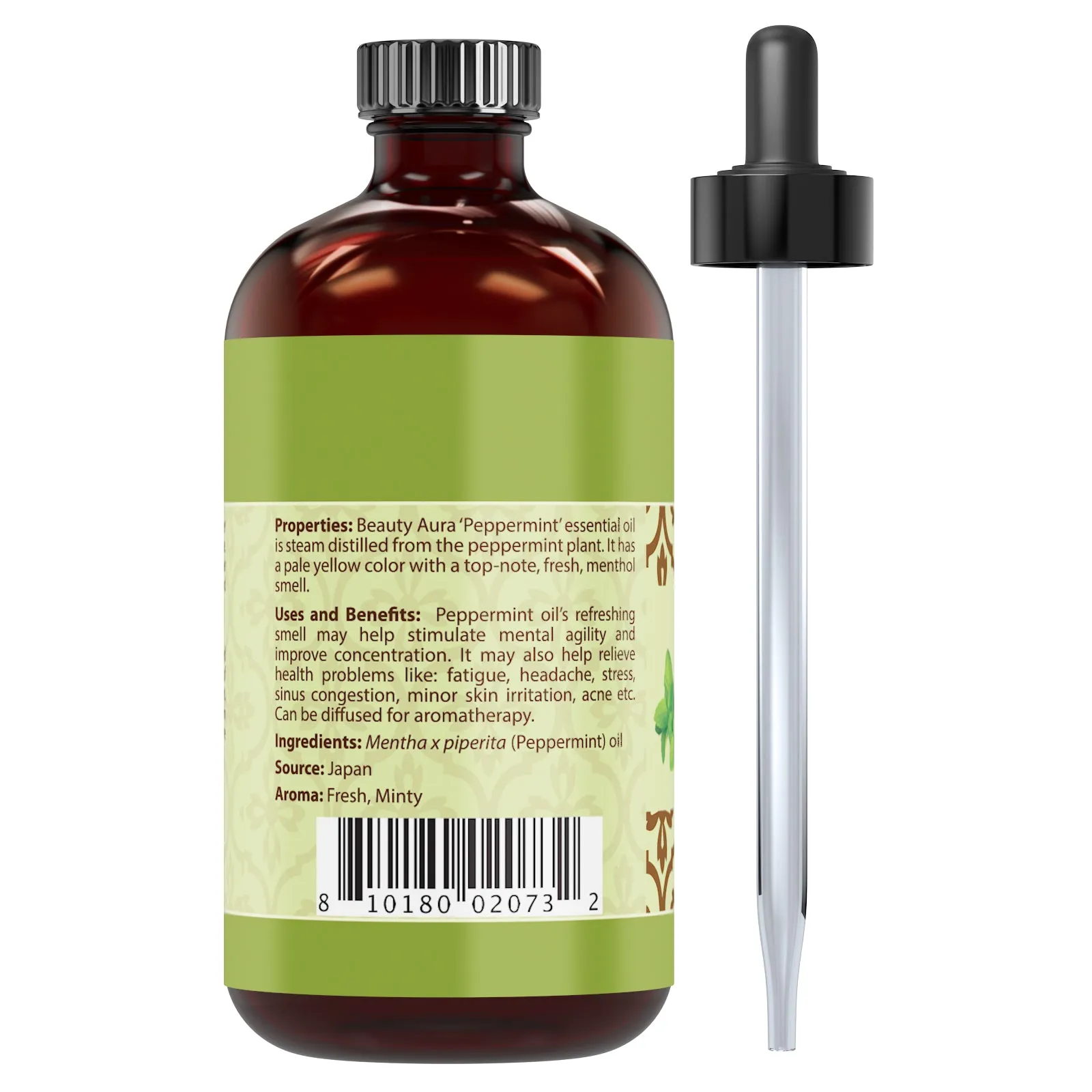 Beauty Aura Peppermint Oil | Therapeutic Grade Essential Oil | 4 Fl. Oz (118 ml)