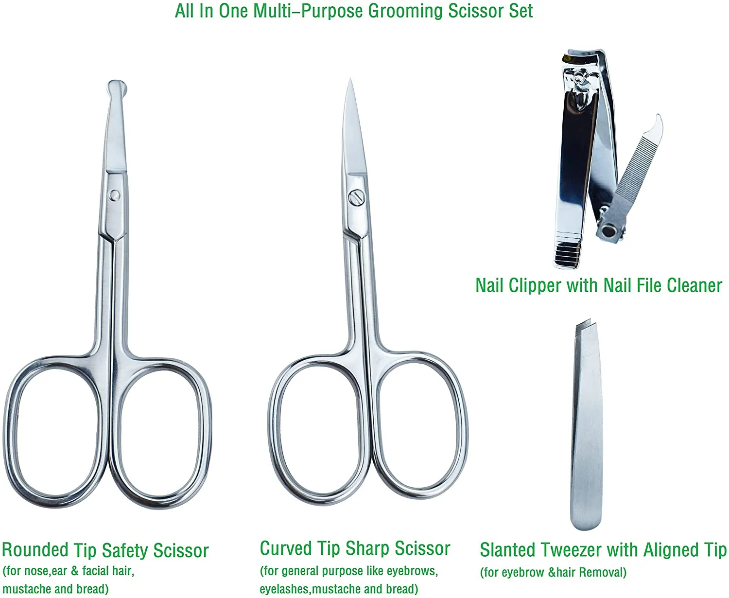 Beauty Grooming Eyebrow Scissor Men Women Facial Nose Hair Scissor Curved round Blunt Mustache Bread Manicure Pedicure Trimmer Set Stainless Steel Slant Tweezers Nail Clipper Pet Dog Scissors Kit