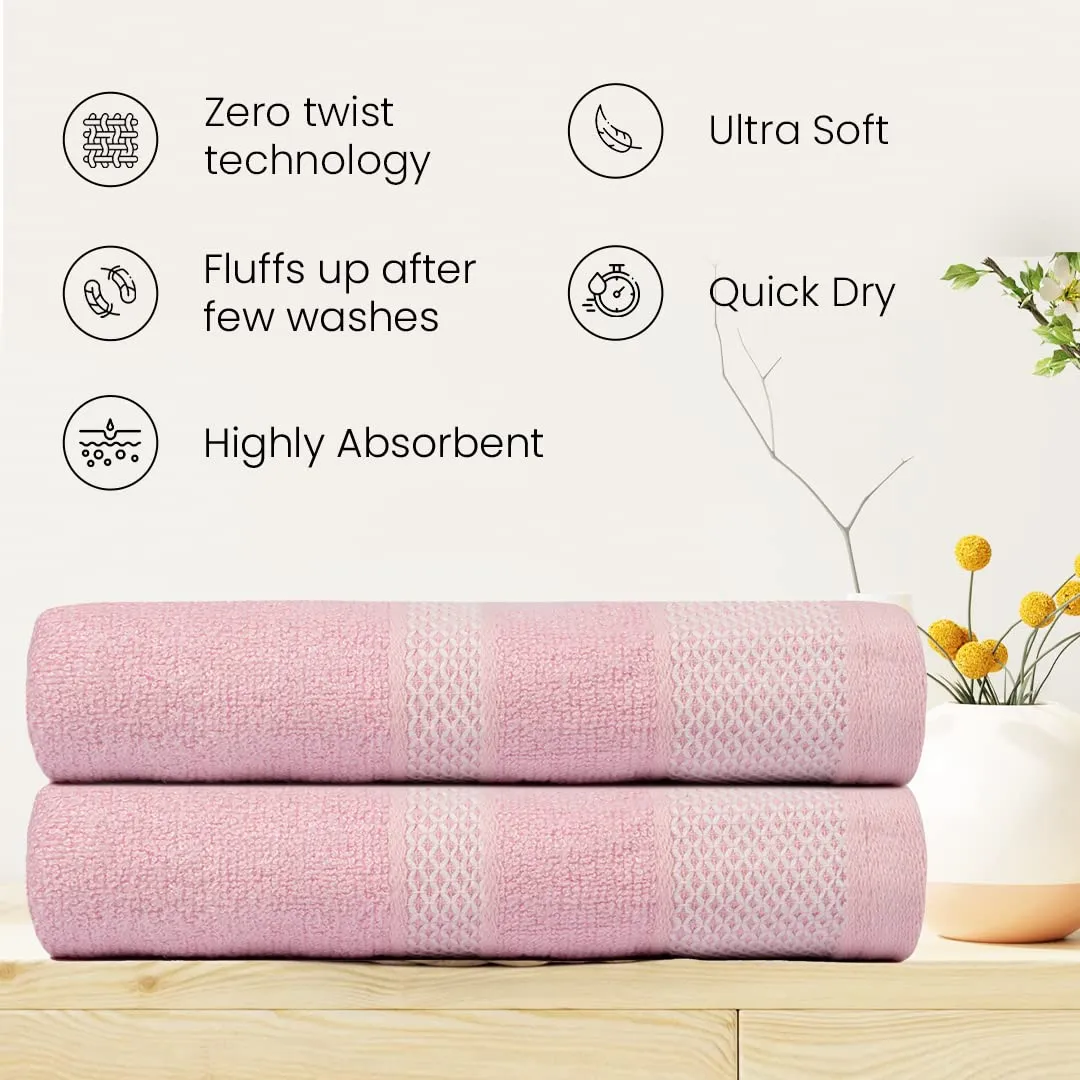 BePlush Zero Twist Bamboo Towels for Bath | Ultra Soft, Highly Absorbent, Quick Dry, Anti Bacterial Bamboo Bath Towel for Men & Women || 450 GSM, 29 x 59 Inches (2, Pink)