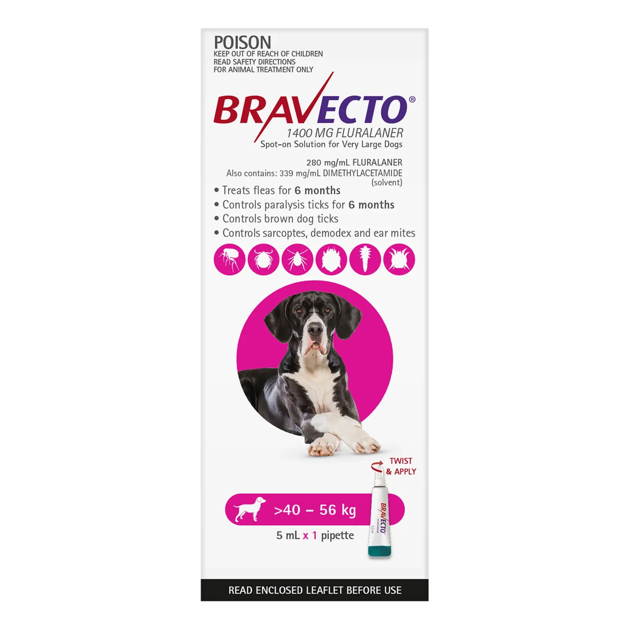 Bravecto Spot On Very Large Dogs 40-56Kg 1 Pack