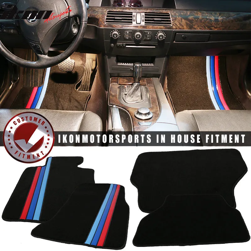 Car Floor Mat for 2005-2010 BMW E60 5 Series Black M Stripe 4PC Nylon