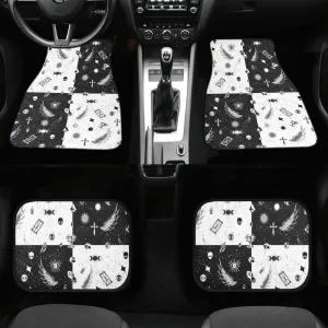 Car Floor Mats | Set of 4 | Universal size | All Weather proof | Affordable | Washable- Monochrome Checkered