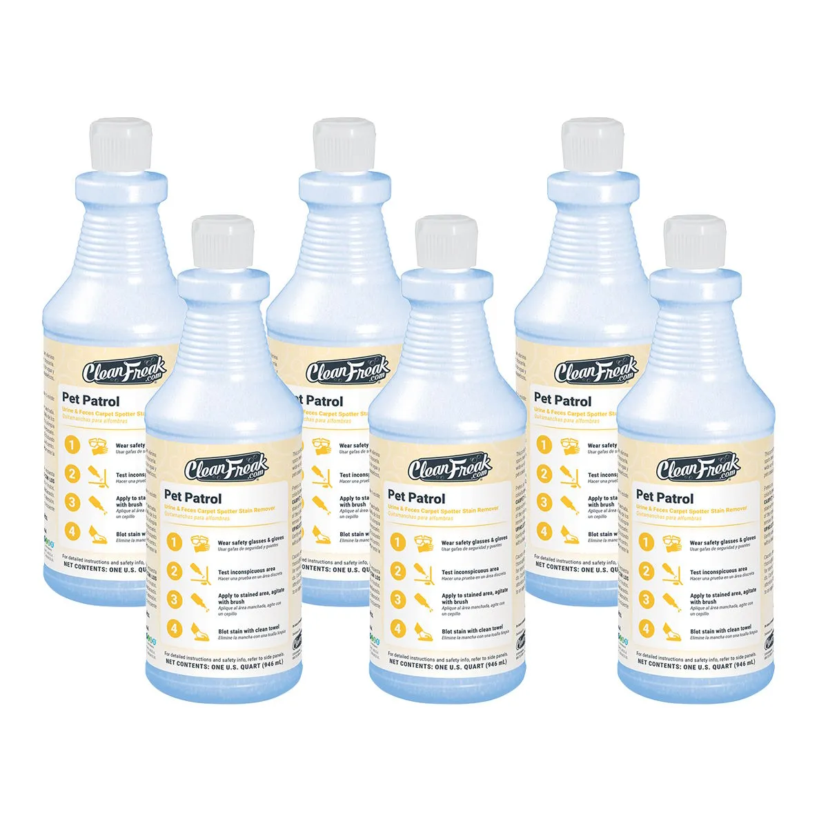 CleanFreak® 'Pet Patrol' Urine & Feces Carpet Spotter Stain Remover (32 oz Flip Top Bottles) - Case of 6