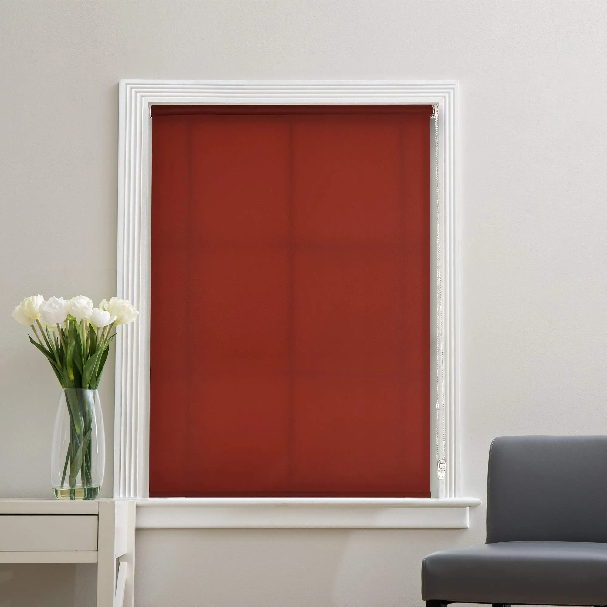 Deco Window Semi Blackout Roller Blinds for Windows (3.5 x 7 Feet, Red) Roll-Up Shades Light Filtering Sun UV Protection Polyester Curtains for Home & Office