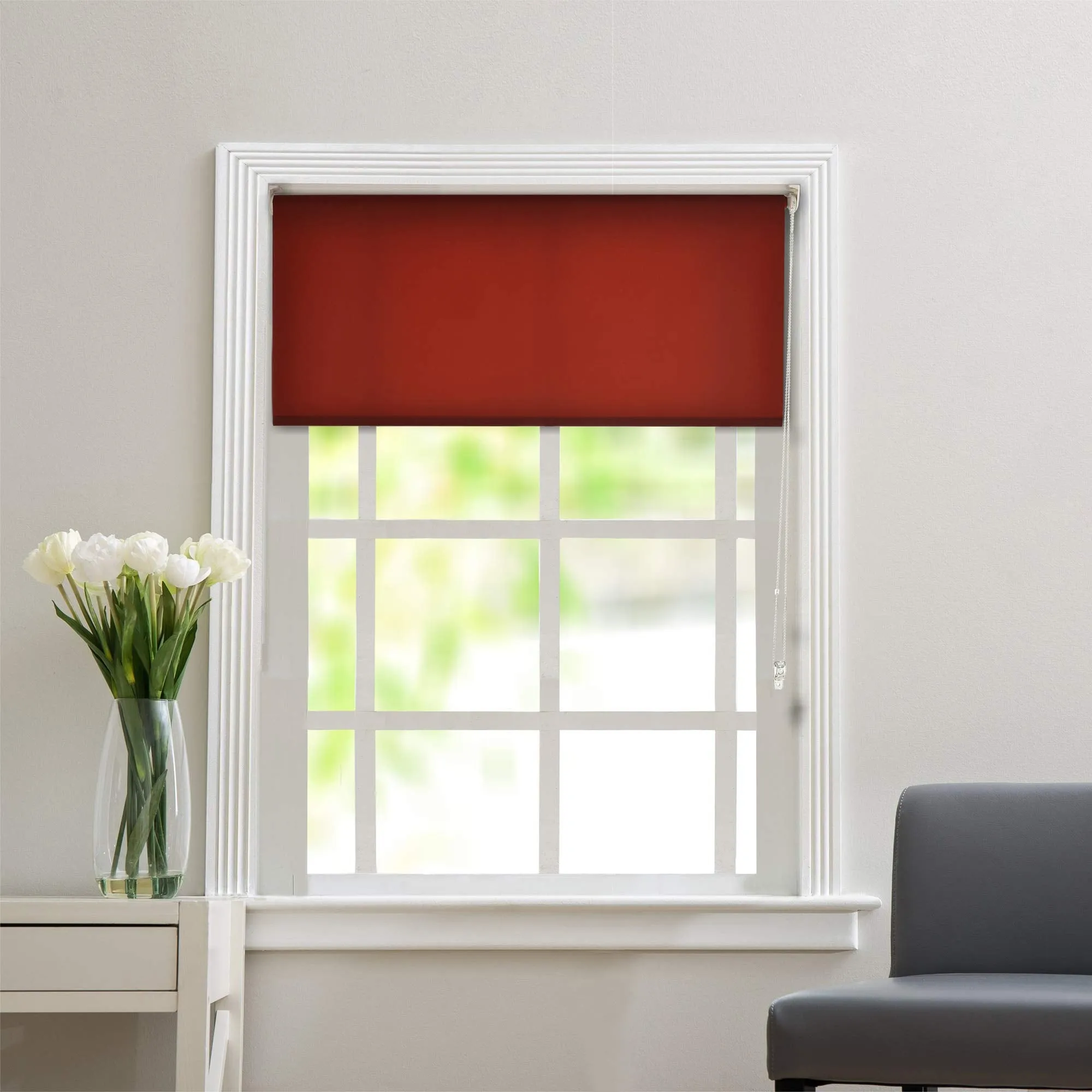 Deco Window Semi Blackout Roller Blinds for Windows (3.5 x 7 Feet, Red) Roll-Up Shades Light Filtering Sun UV Protection Polyester Curtains for Home & Office