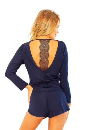 Elegant Lace-Back Viscose Blouse and Shorts Set