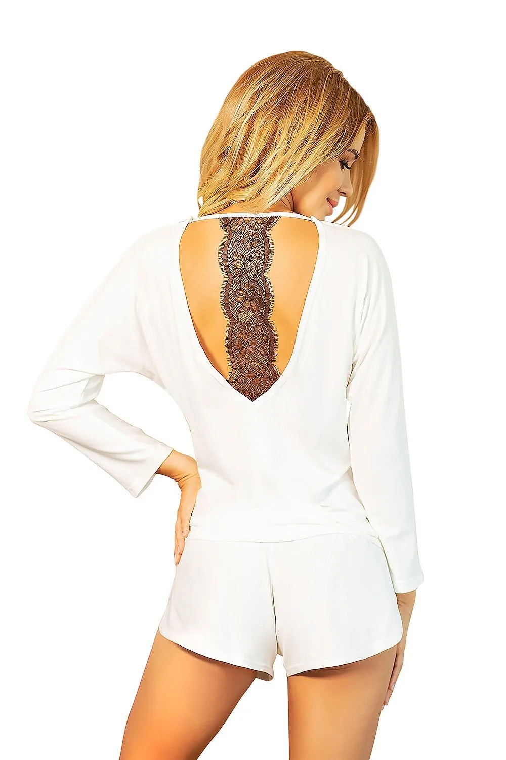 Elegant Lace-Back Viscose Blouse and Shorts Set