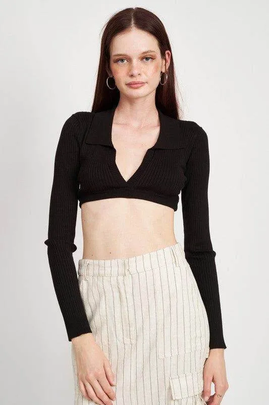 Emory Park | Collared V Neck Crop Top
