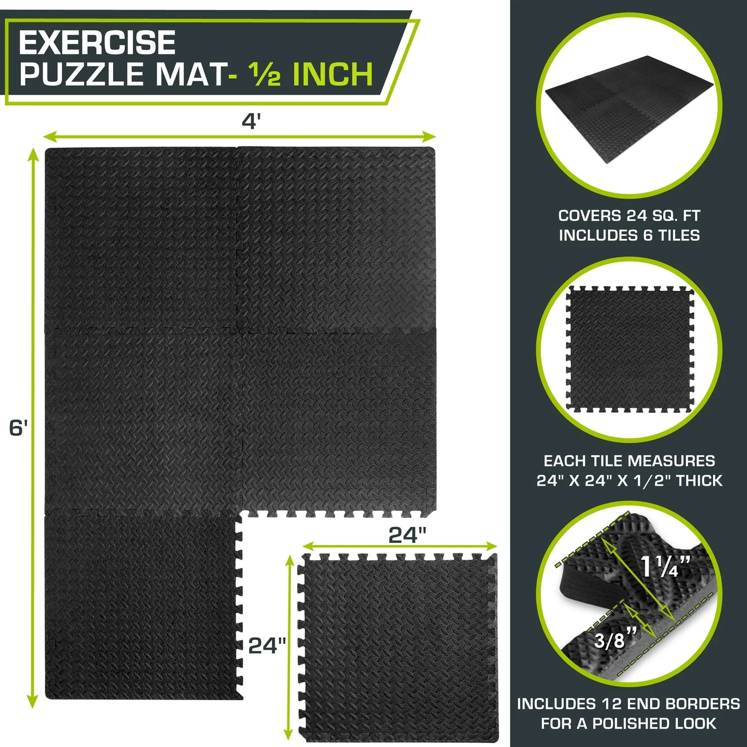 Exercise Puzzle Mat 1/2-in, 24 Sq Ft