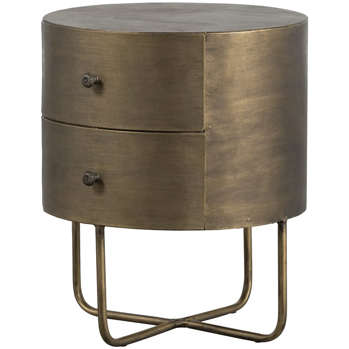 Glossy Antique Brass Metal Round Small Cabinet