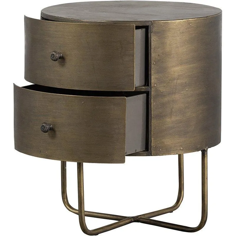 Glossy Antique Brass Metal Round Small Cabinet