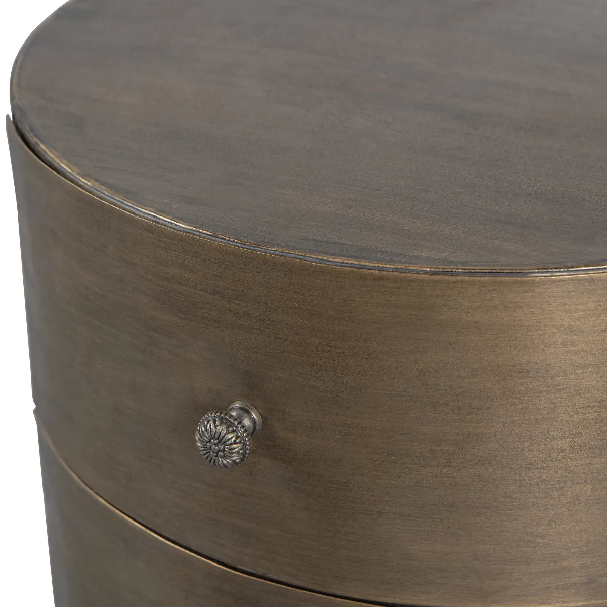 Glossy Antique Brass Metal Round Small Cabinet