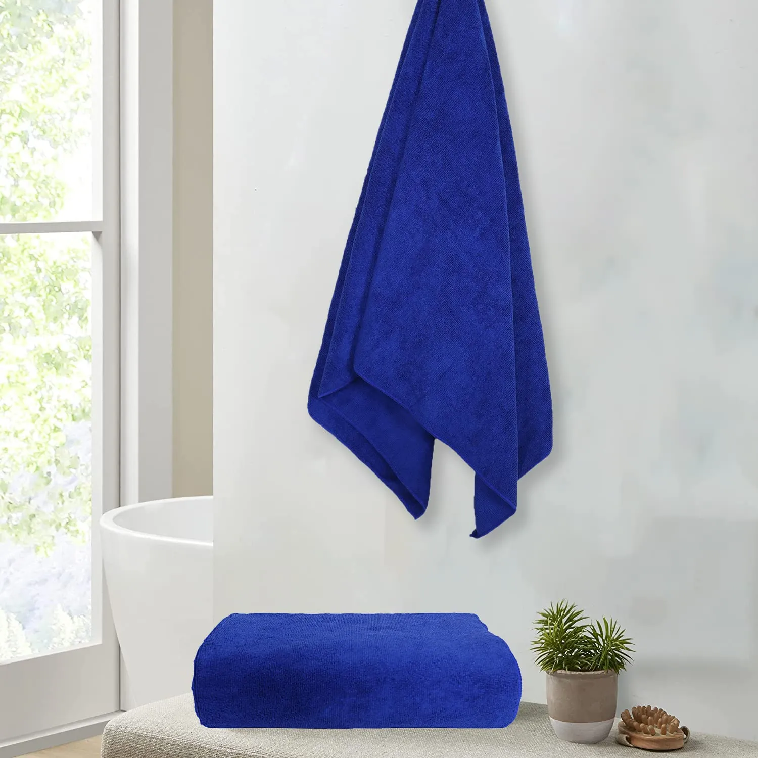 Heart Home Lightweight Bath Towel|Soft Absorbent Cotton Anti-Bacterial & Quick Dry Shower Towel for Bathroom,Hotel,Gym,Travel,Pack of 2 (Blue)