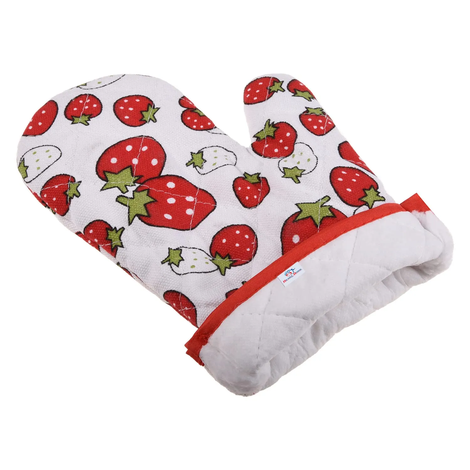 Heart Home Oven Mitts|Cotton Microwave Oven Insulated Gloves|Strawberry Print Hanging Loop Kitchen Oven|Heat Resistant|Microwave Gloves for Kitchen|1 Pair (White)