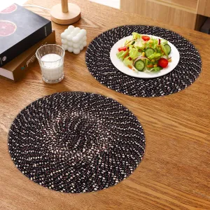 Heart Home Side Table Mats | Round Feather Table Mat | Bed-Side Table Mat | Center Table Mat | Reversible Dining Mat | Table Runner Mat | 16 Inch | Small | Pack of 2 | Brown