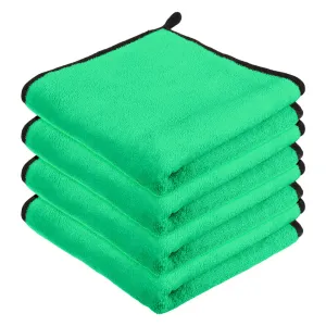 Kuber Industries Cleaning Towel|Microfiber Reusable Cloths|Highly Absorbent Washable Towel for Kitchen with Hanging Loop|Car|Window|40x40 Cm|Pack of 4 (Green)