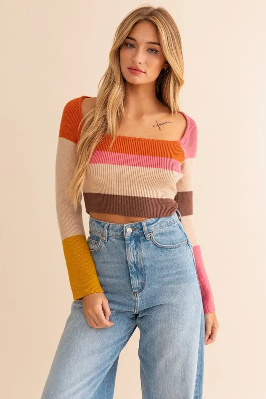 Long Sleeve Color Block Stripe Knit Top