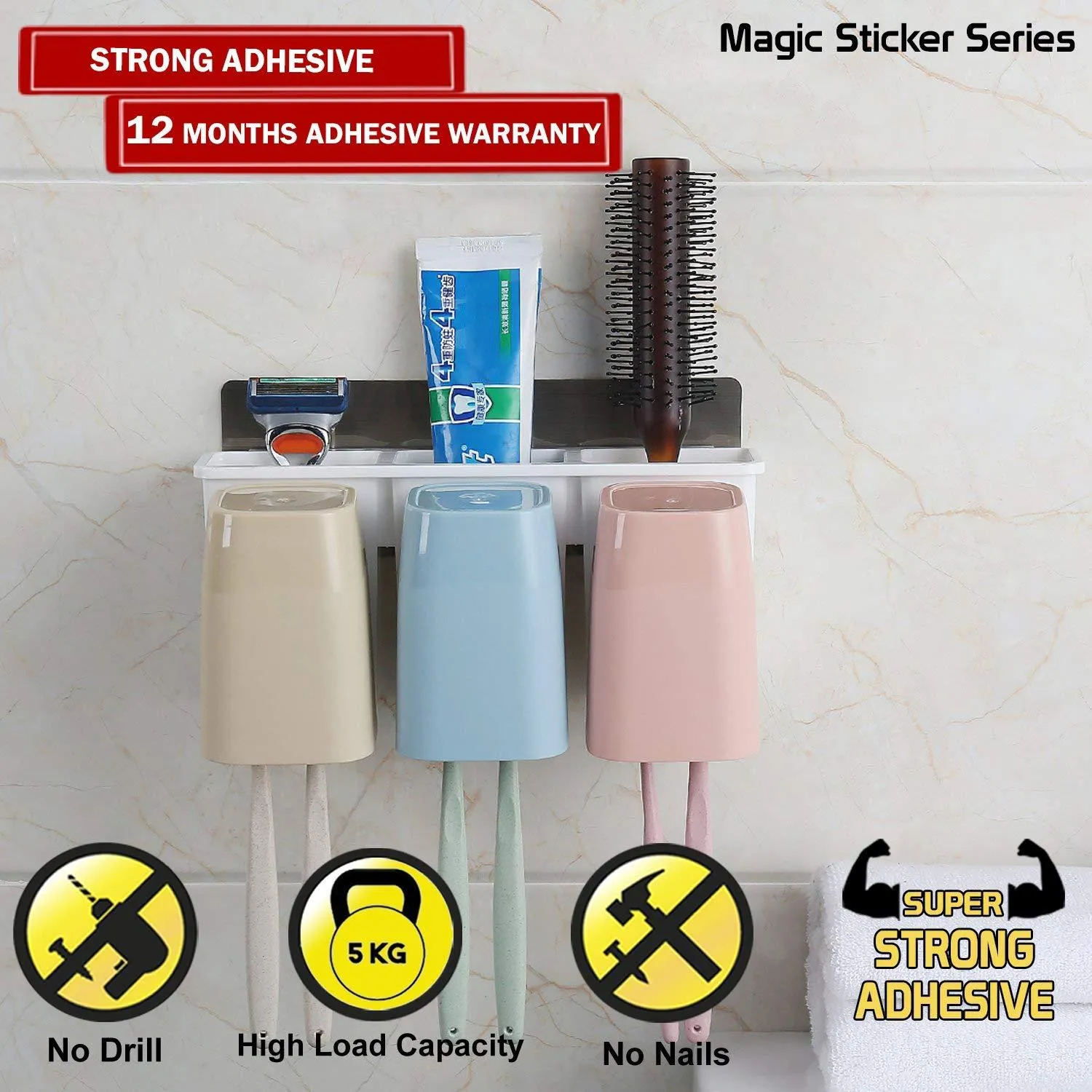 Magic Sticker Series Wall Mounted Bathroom Toothbrush Holder Stand