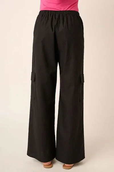 Mittoshop Linen Wide Leg Elastic Waist Cargo Pants