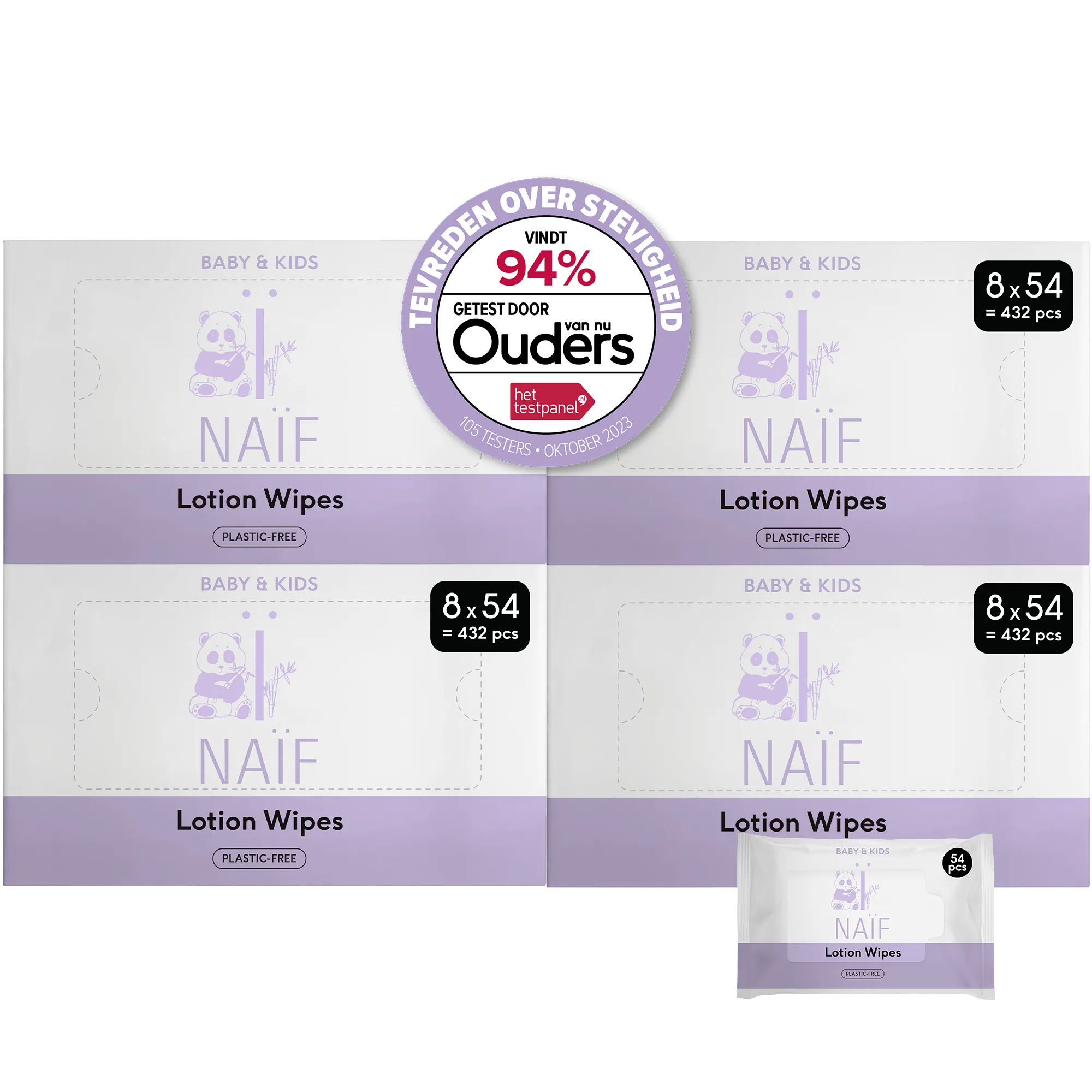 Naïf plastic -free lotion wipes set 8 x 54 pieces