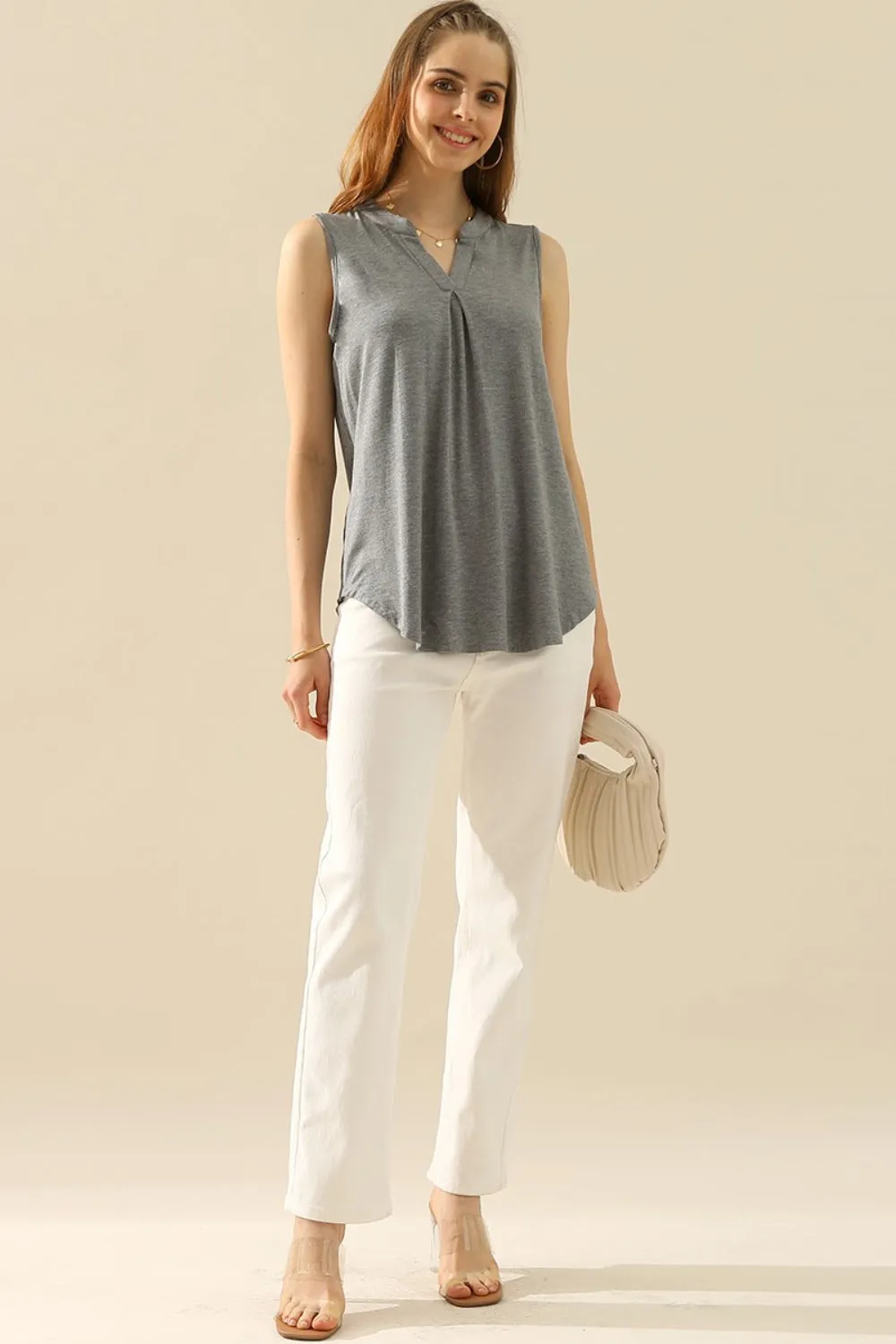 Ninexis Full Size Notched Sleeveless Top