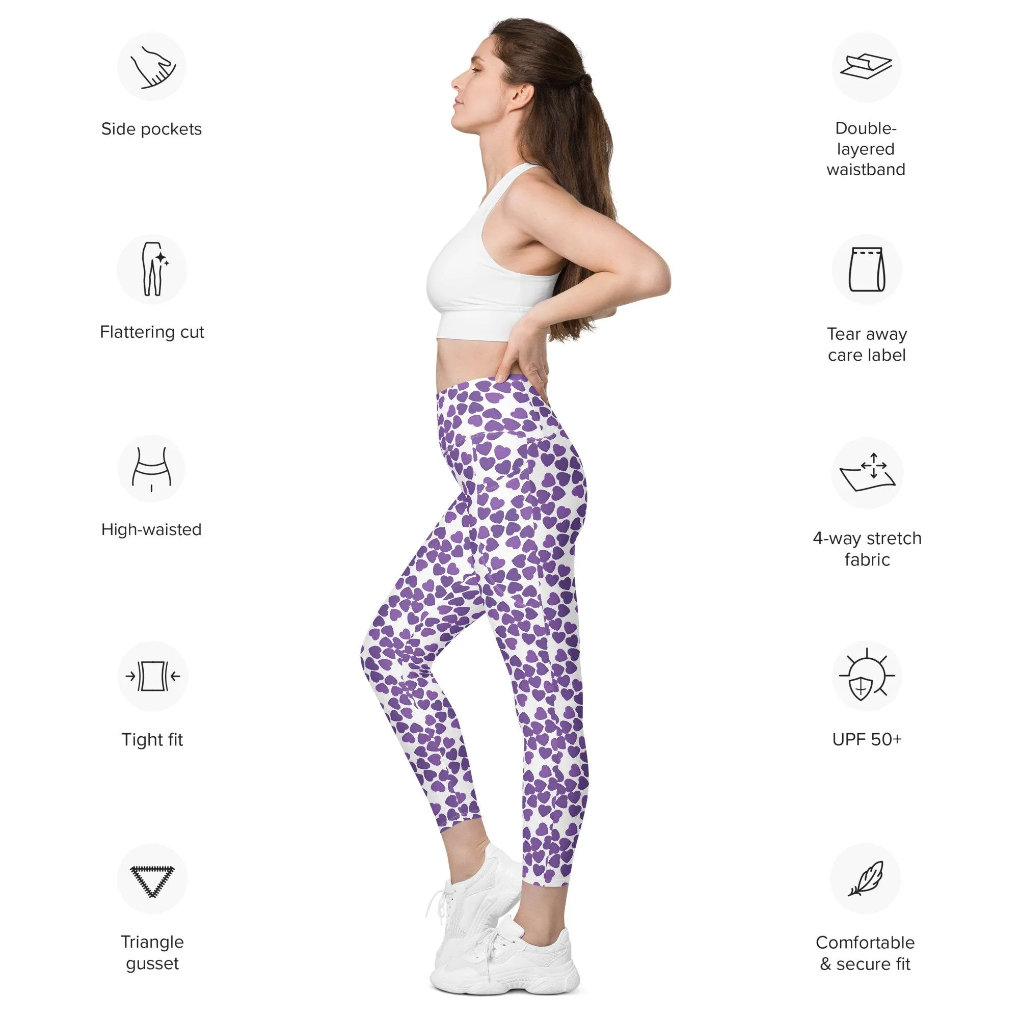 Purple Heart Long Leggings with Pockets