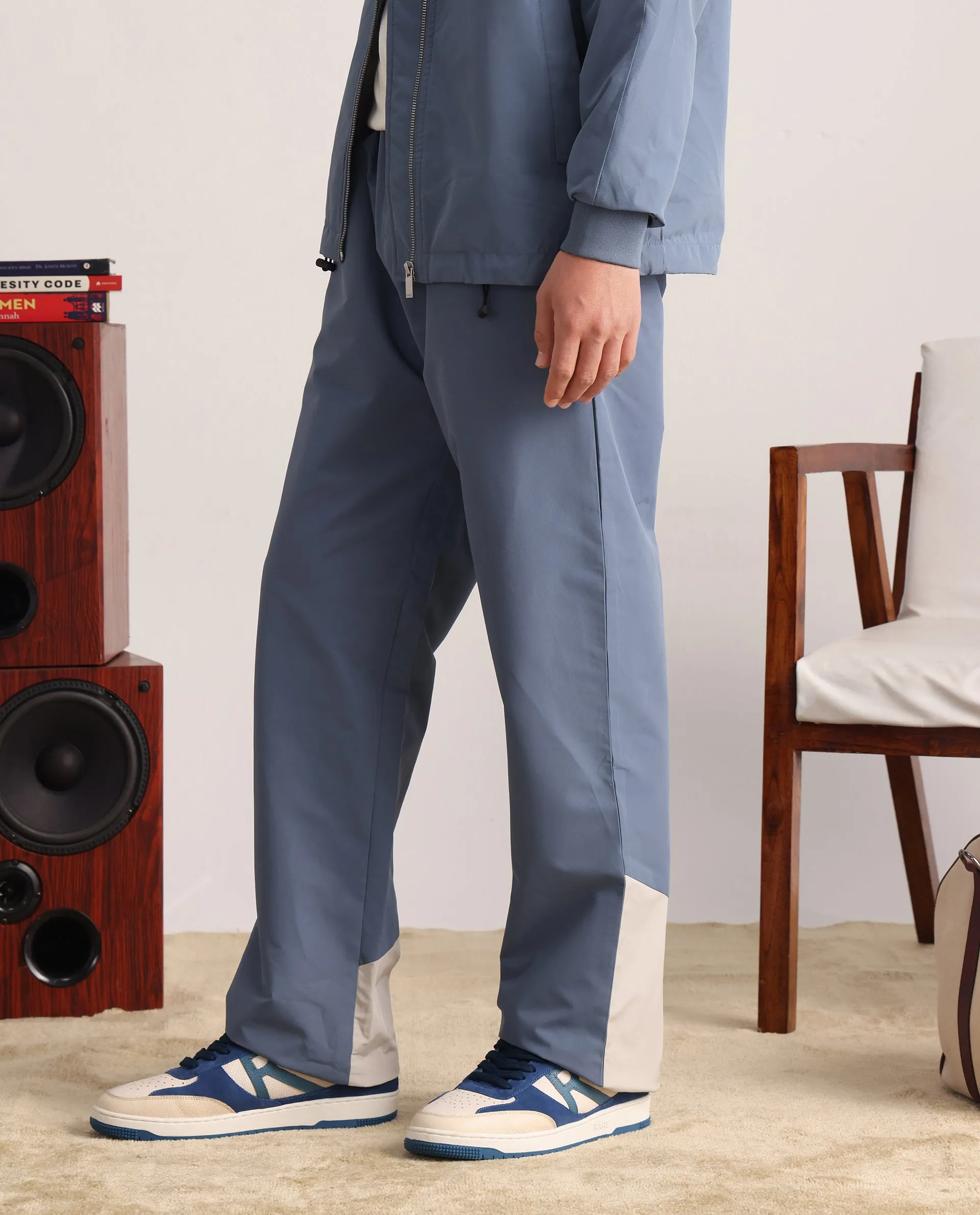 Rare Rabbit Men Waber-B Light Blue Nylon Polyester Fabric Elasticated Waistband Cut and Sew Track Pant