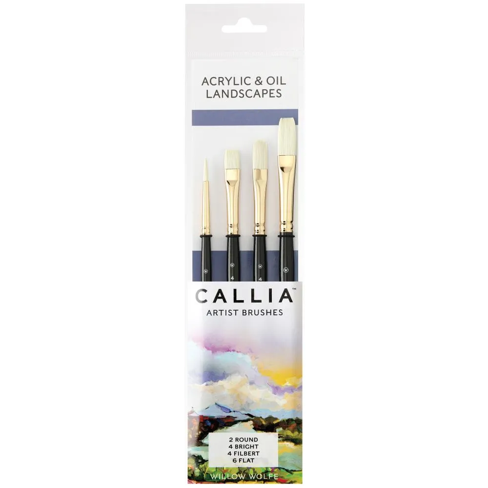 Willow Wolfe Callia Artist Acrylic & Oil Landscape Brush Set Round, Bright, Filbert, Flat*