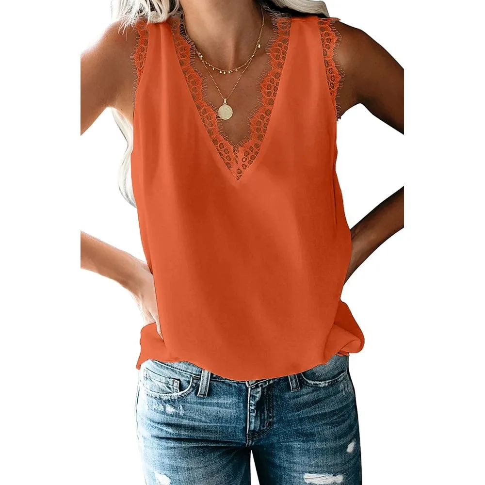 Women Fashion V Neck Eyelash Thin Pullover Sleeveless Blouse