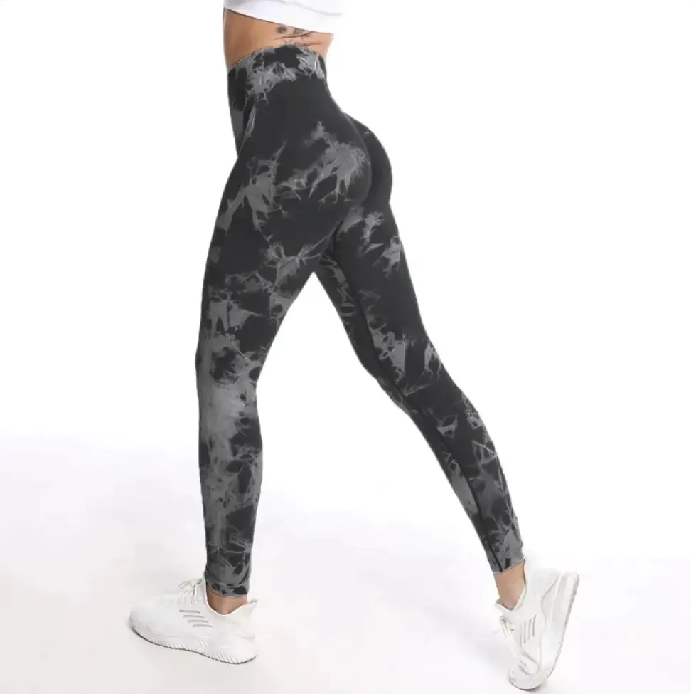 Women's Fashionable Simple Tie-dye Printed High Waist Hip Lift Sports Running Fitness Pants