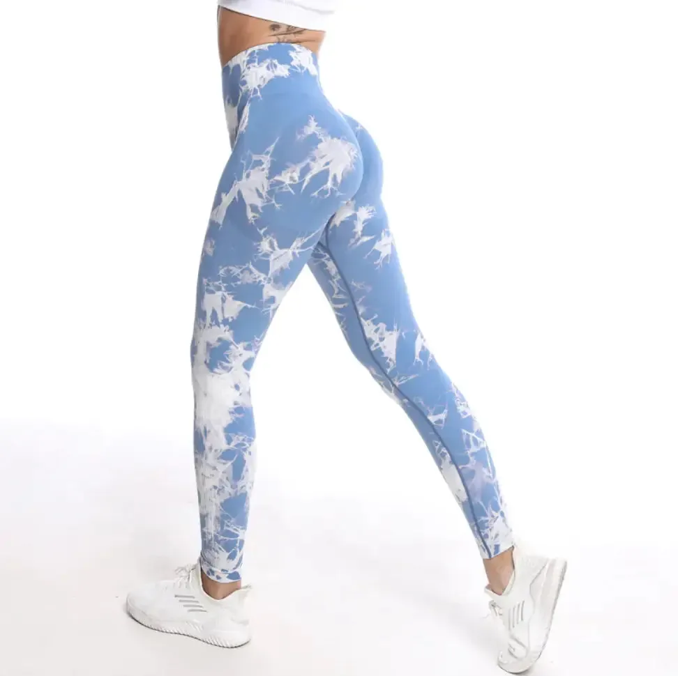 Women's Fashionable Simple Tie-dye Printed High Waist Hip Lift Sports Running Fitness Pants