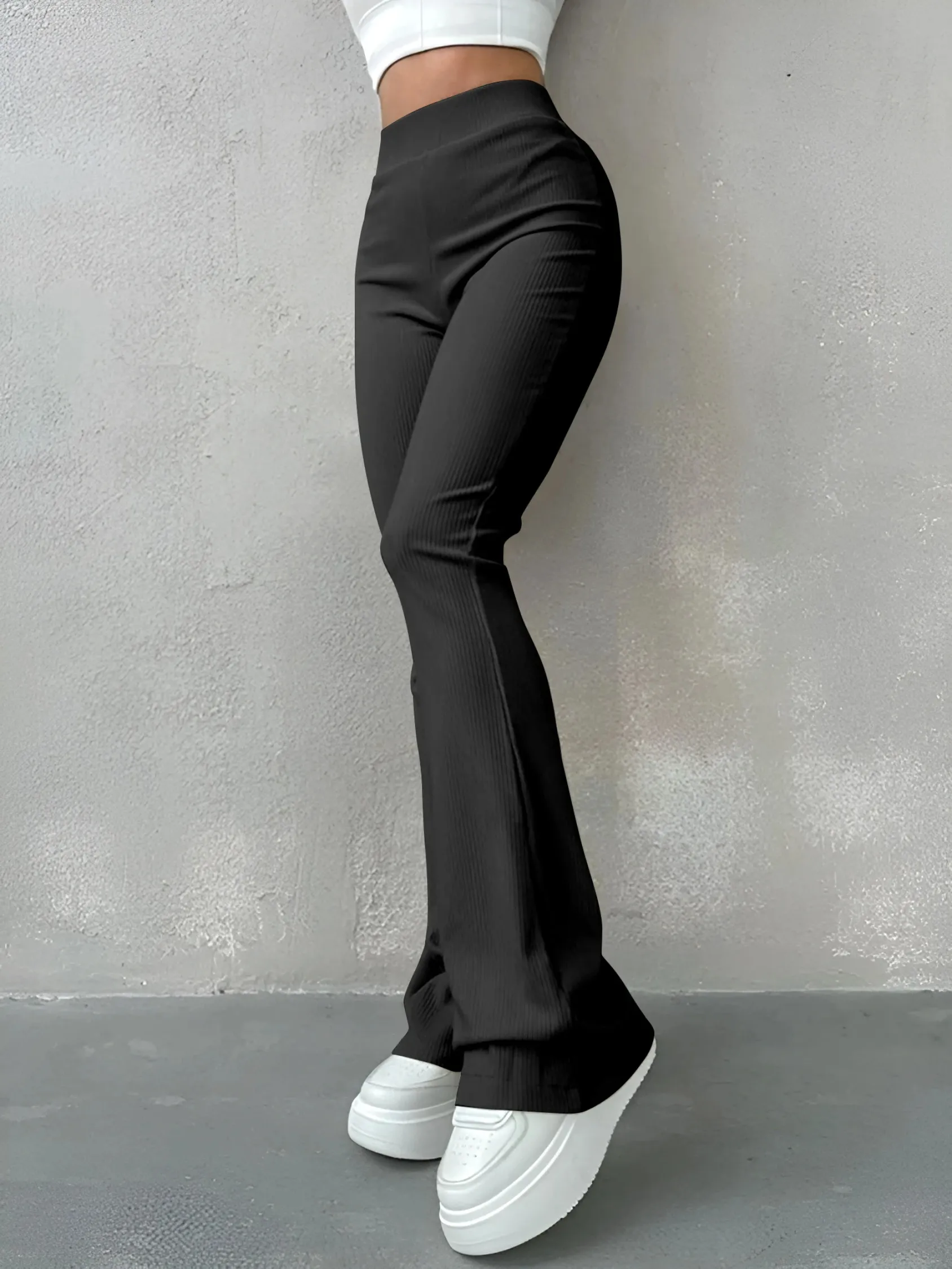 Women's Stretchy High Waisted Ribbed Flared Pants | Perfect for All Seasons