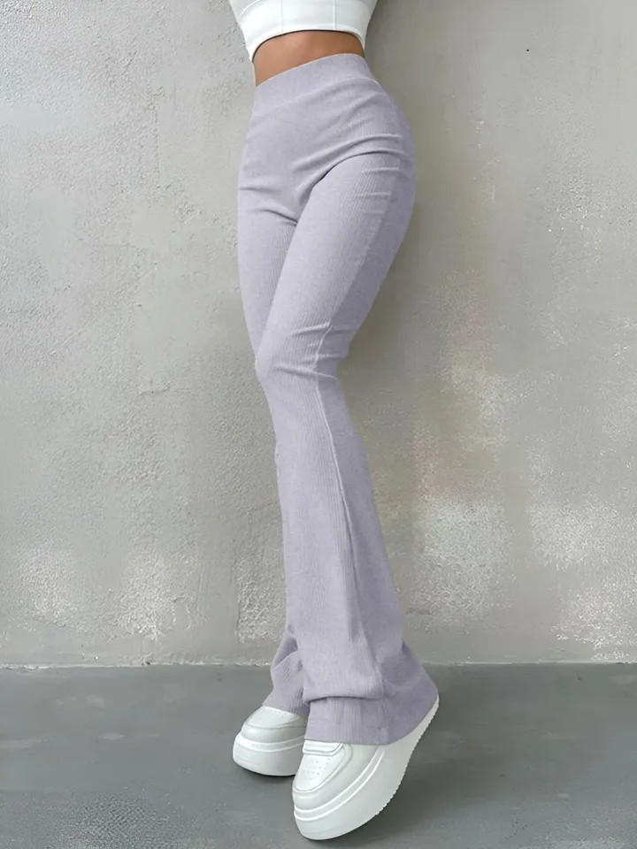 Women's Stretchy High Waisted Ribbed Flared Pants | Perfect for All Seasons