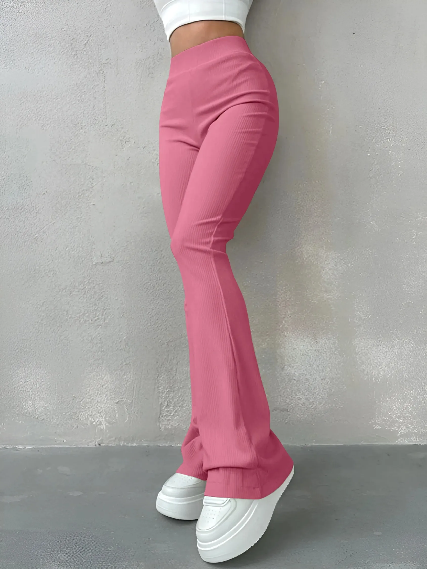 Women's Stretchy High Waisted Ribbed Flared Pants | Perfect for All Seasons