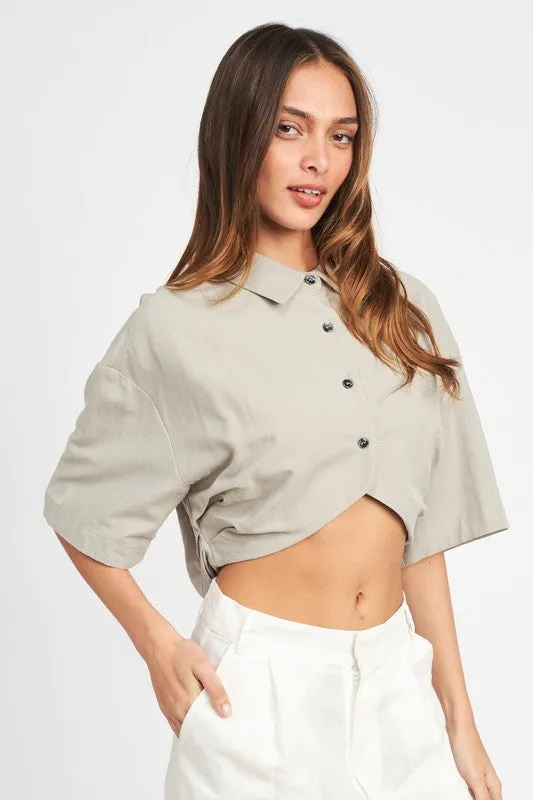 WOMEN'S TRENDY WIDE SLEEVE CROPPED SHIRT